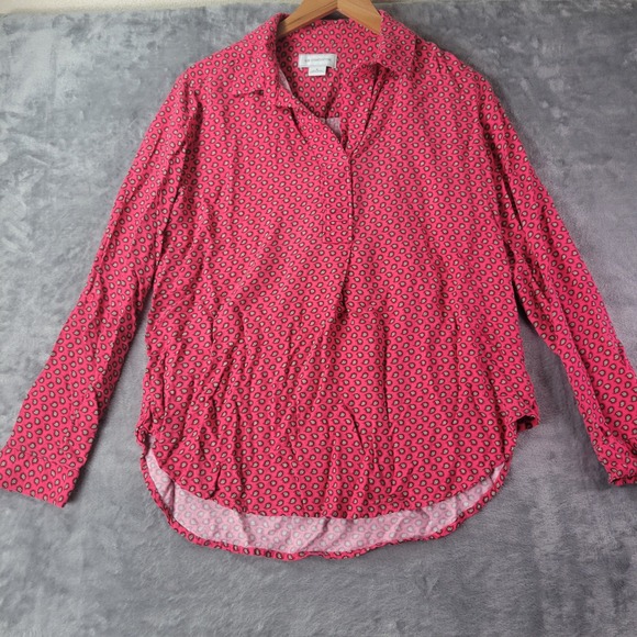 Liz Claiborne Womens Button Front Pink Paisley Print Rayon Long Sleeve Small - Picture 1 of 9
